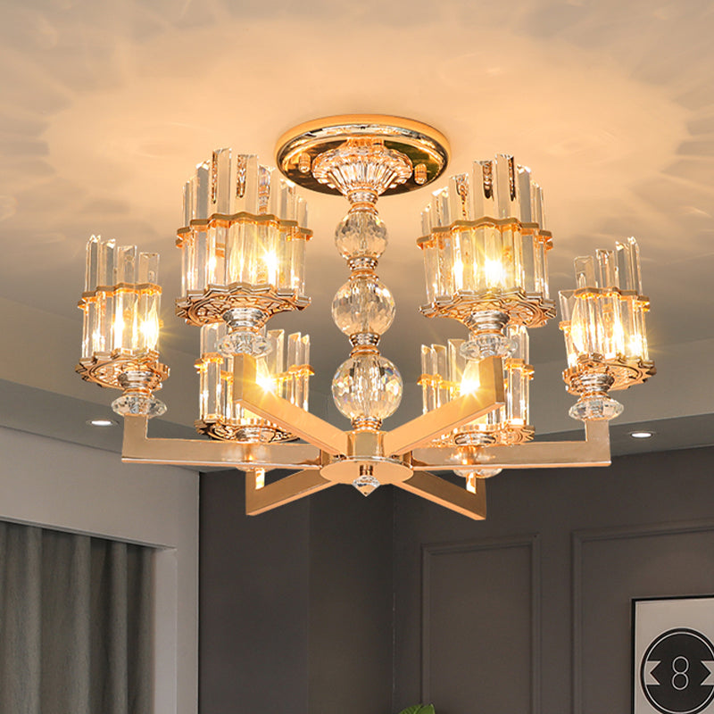 Silver 6/8-Bulb Hanging Lighting Modernisme Crystal Arc Chandelier Lampe avec design radial