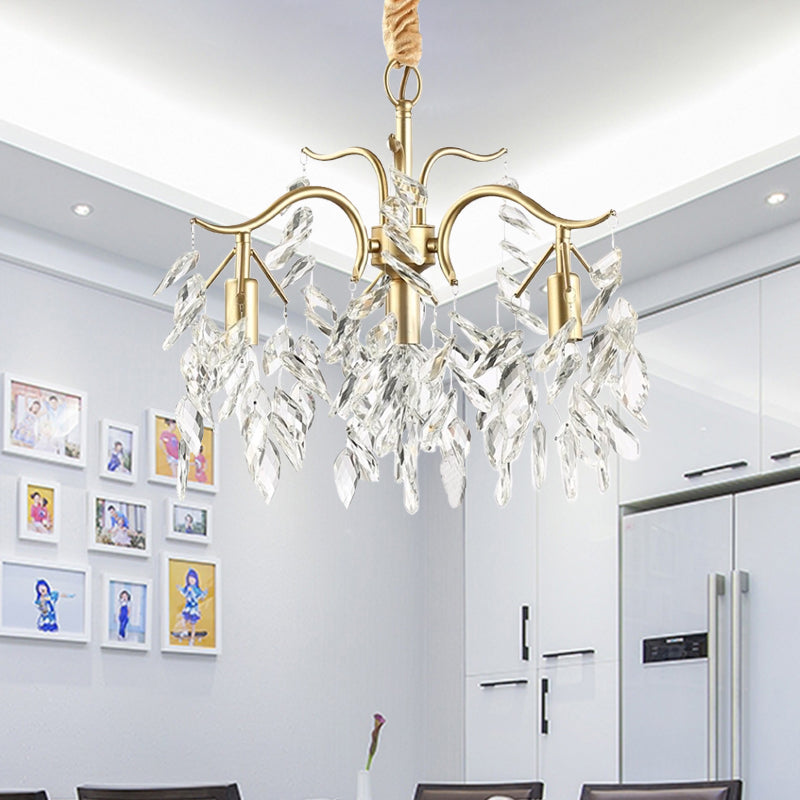 Raindrop Crystal Ceiling Chandelier Traditionalism 4 Heads Living Room Down Lighting in Gold