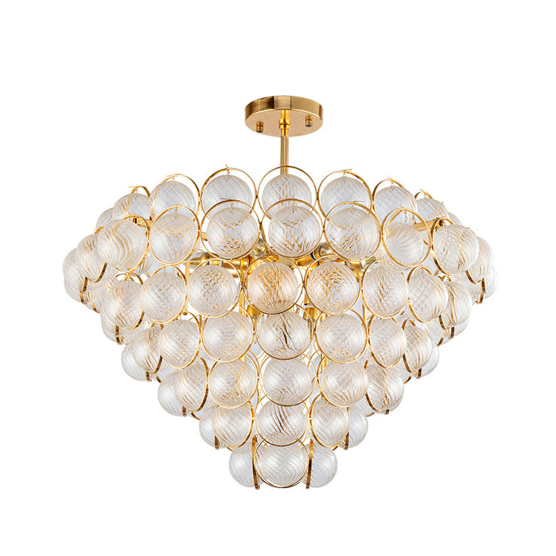 Tapered Bedroom Semi Mount Lighting Simple Clear Ribbed Crystal Ball Gold Ceiling Light Fixture