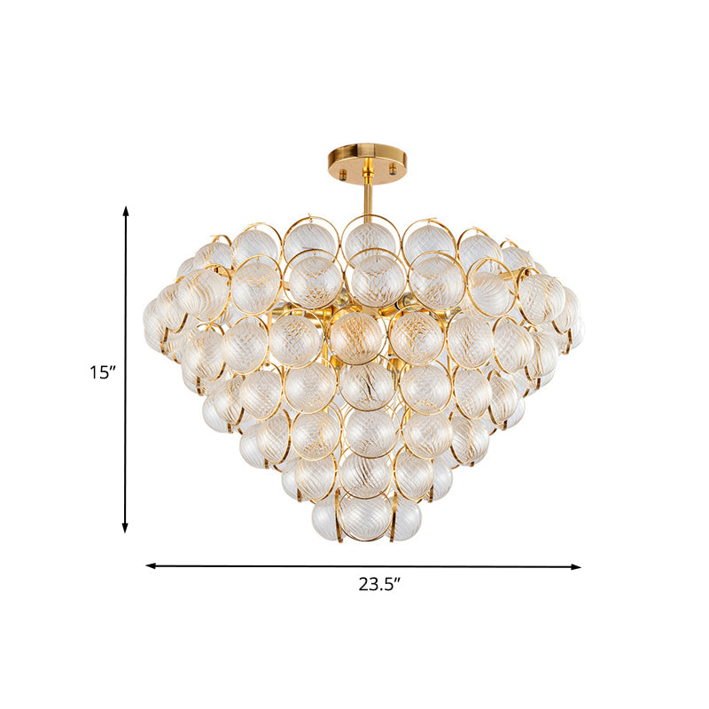 Tapered Bedroom Semi Mount Lighting Simple Clear Ribbed Crystal Ball Gold Ceiling Light Fixture