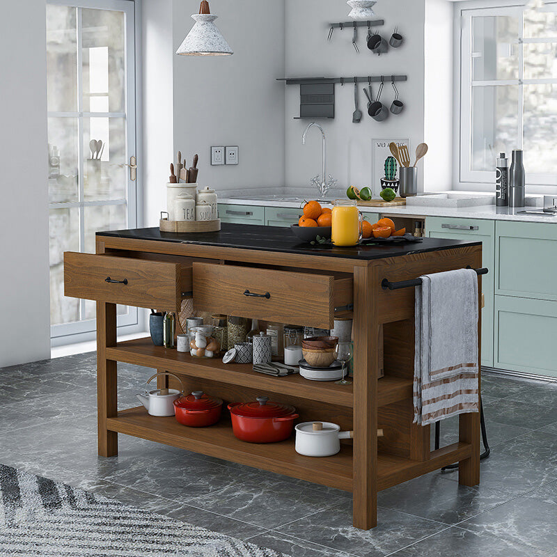 Dining Room Kitchen Island Table Modern Marble Prep Table with Open Storage
