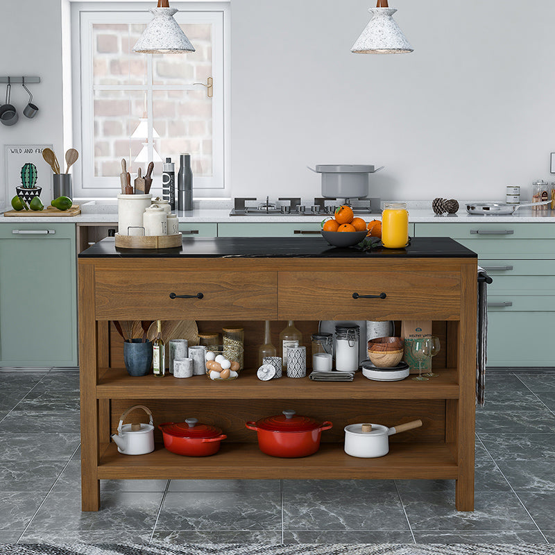 Dining Room Kitchen Island Table Modern Marble Prep Table with Open Storage