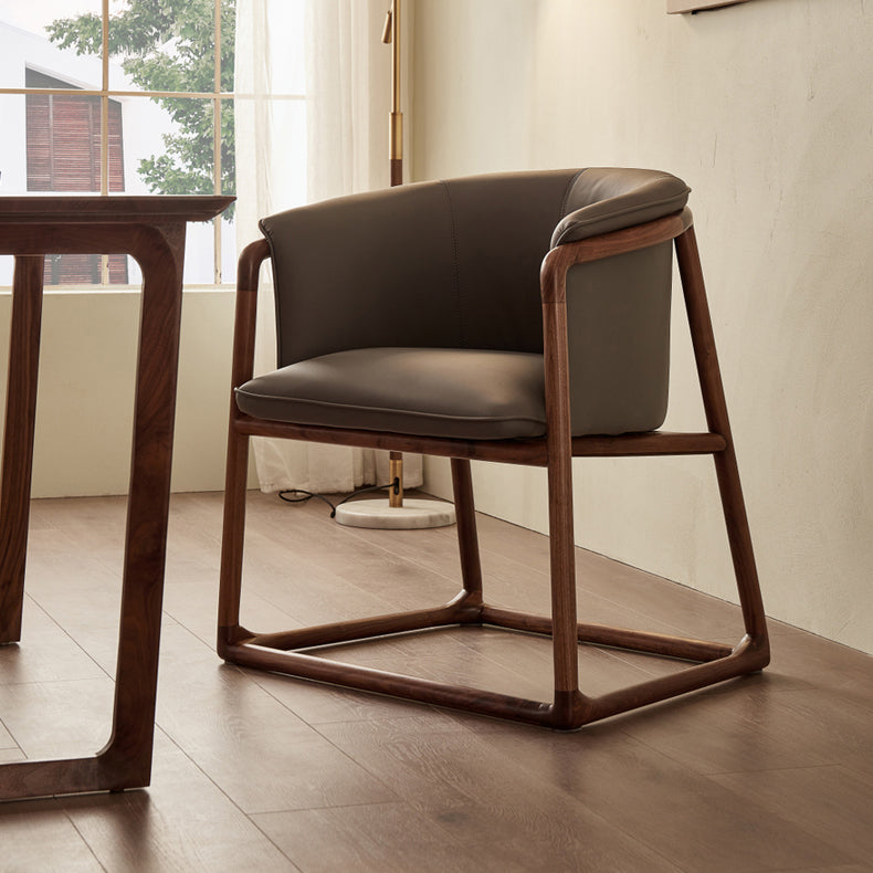 Modern Style Dining Chair Leather Wooden Base Arm Chair for Home Use
