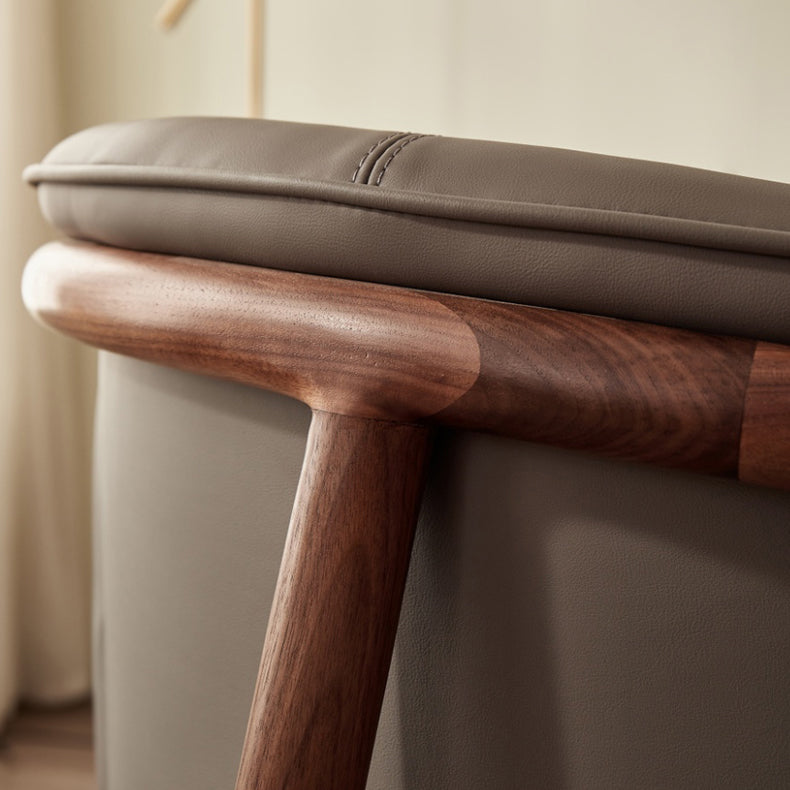 Modern Style Dining Chair Leather Wooden Base Arm Chair for Home Use