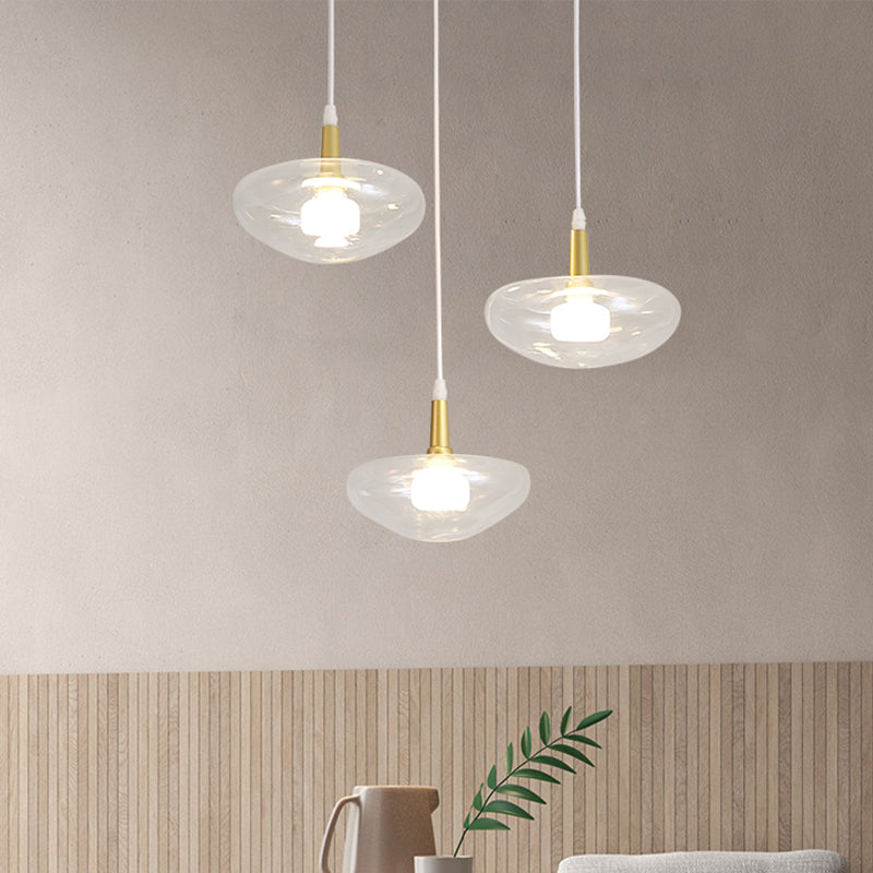 Vintage Oval Multi Light Chandelier Clear Glass 3 Bulbs Dining Room Suspended Pendant Lamp with Round/Linear Canopy