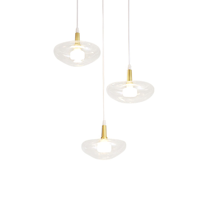 Lampadella multipla ovale vintage vetro trasparente in vetro trasparente 3 lampadine lampada a sospensione sospesa con baldacchino rotondo/lineare