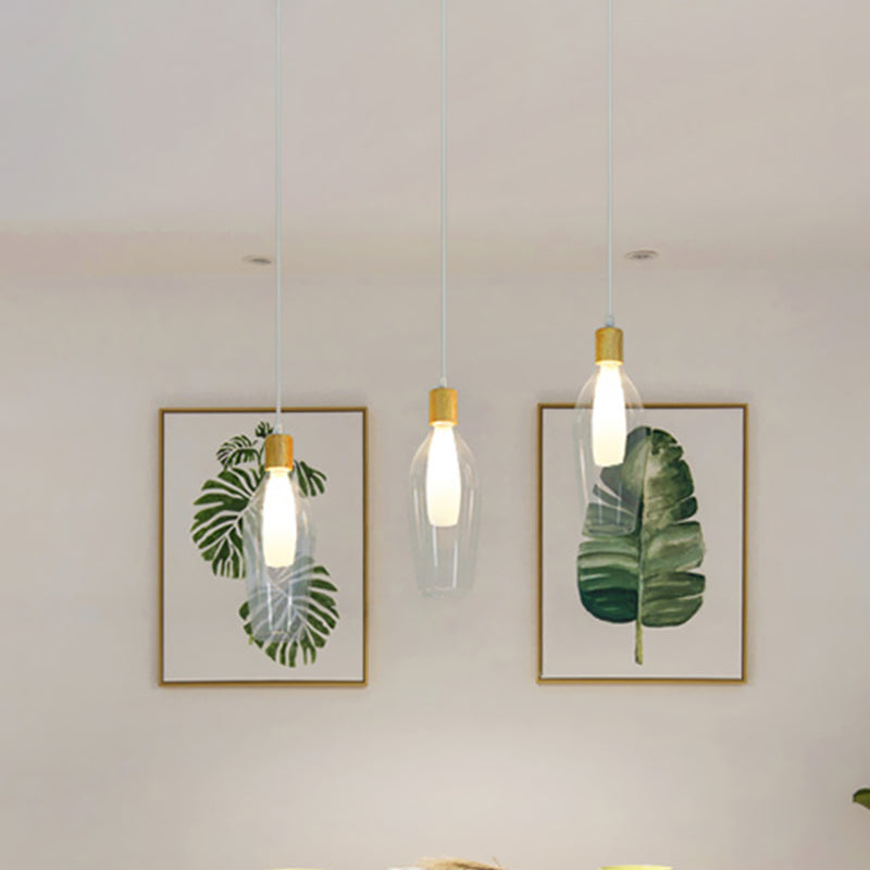 Tulip Clear Glass Multi Light Pendant Chandelier Modern 3-Bulb Wood Hanging Ceiling Lamp