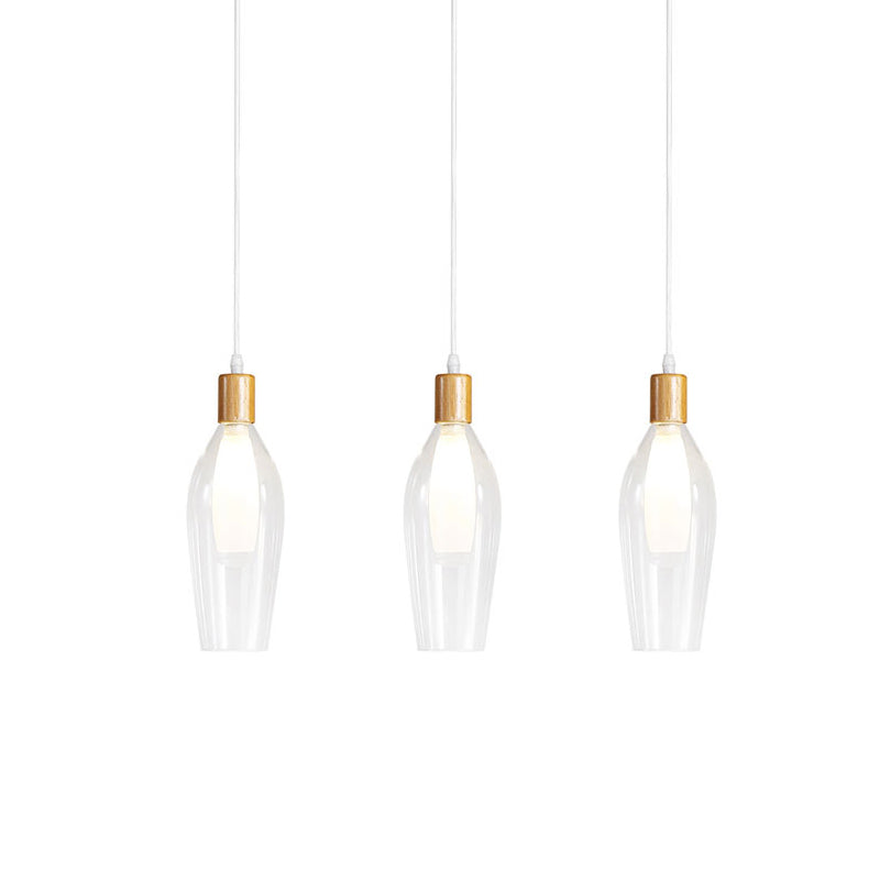 Tulip Clear Glass Multi Light Pendant Chandelier Modern 3-Bulb Wood Hanging Ceiling Lamp