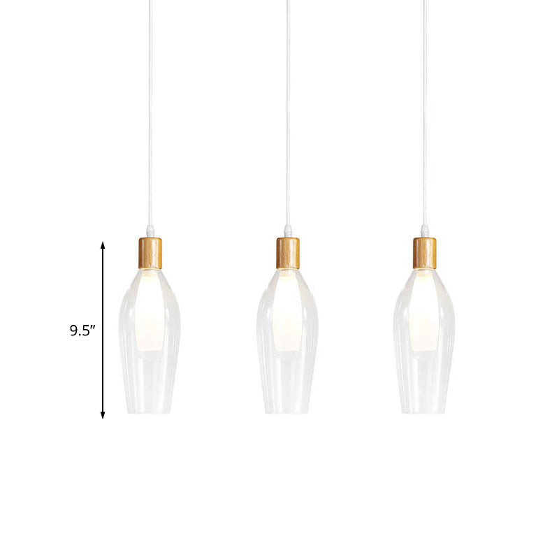Tulip Clear Glass Multi Light Pendant Chandelier Modern 3-Bulb Wood Hanging Ceiling Lamp