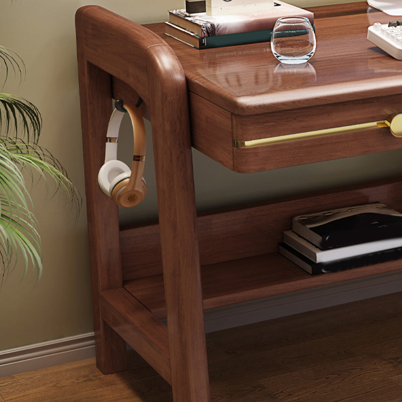Contemporary Writing Desk with 2 Drawers and 1 Shelf in Solid Wood