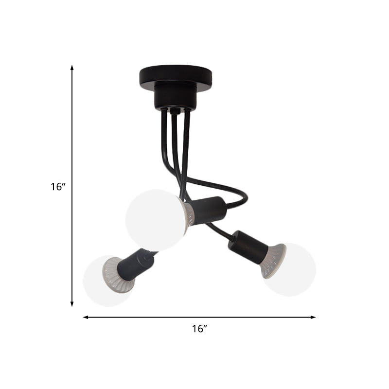 Black Finish Curved Arm Semi Flush Mount Light Minimalist 3/5 Bulbs Iron Flush Ceiling Lamp Fixture