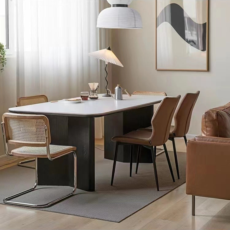 White Dining Table with Black Wooden Base Rectangle Dinette Table for Home
