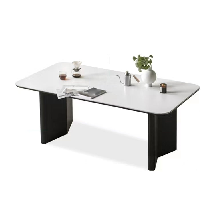 White Dining Table with Black Wooden Base Rectangle Dinette Table for Home
