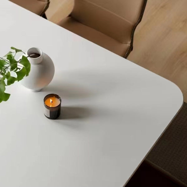 White Dining Table with Black Wooden Base Rectangle Dinette Table for Home