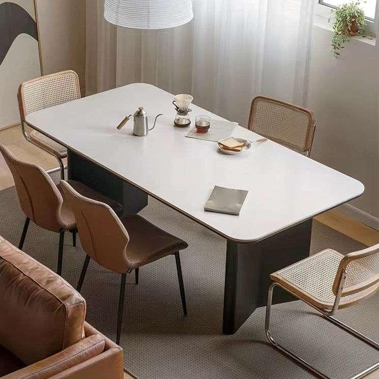 White Dining Table with Black Wooden Base Rectangle Dinette Table for Home