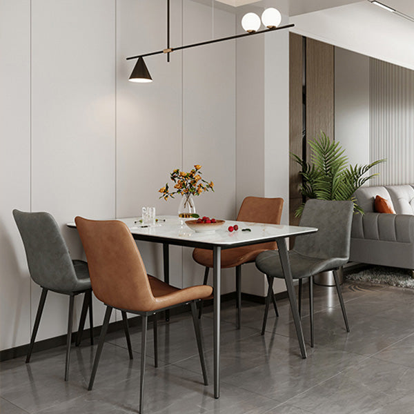 Polished Finish Dinette Table with Metal Legs Stone Top Indoor Dining Table