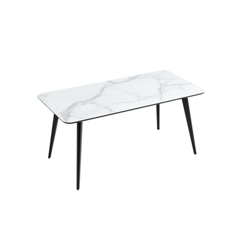 Polished Finish Dinette Table with Metal Legs Stone Top Indoor Dining Table