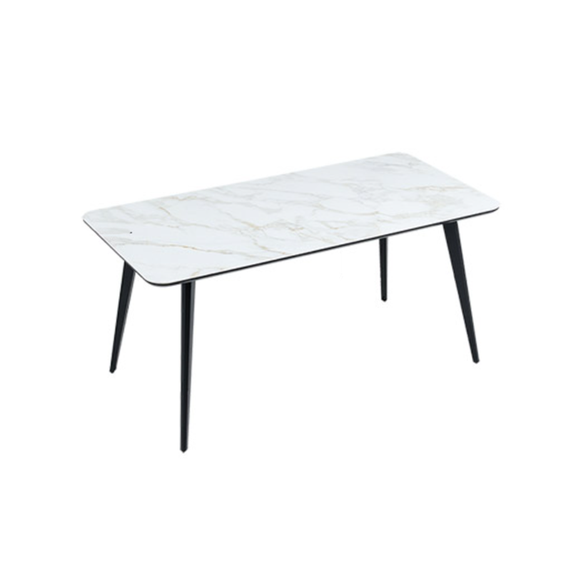Polished Finish Dinette Table with Metal Legs Stone Top Indoor Dining Table