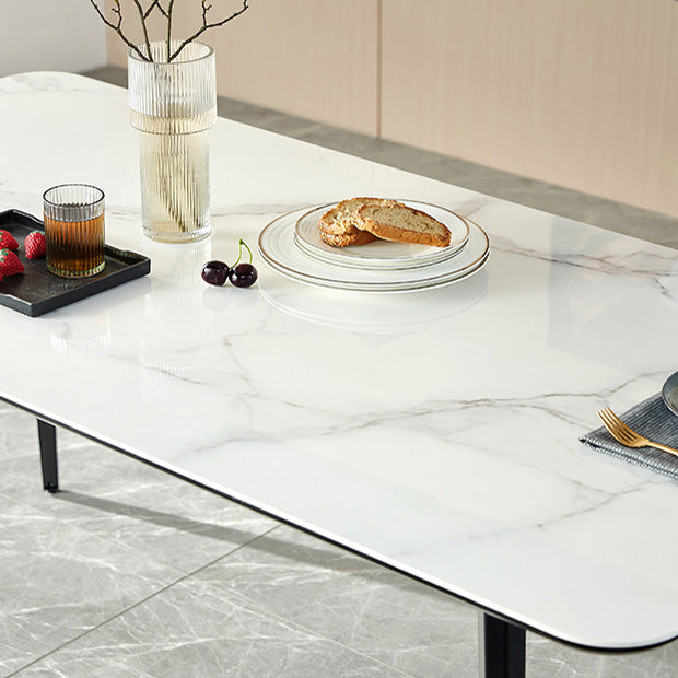 Polished Finish Dinette Table with Metal Legs Stone Top Indoor Dining Table