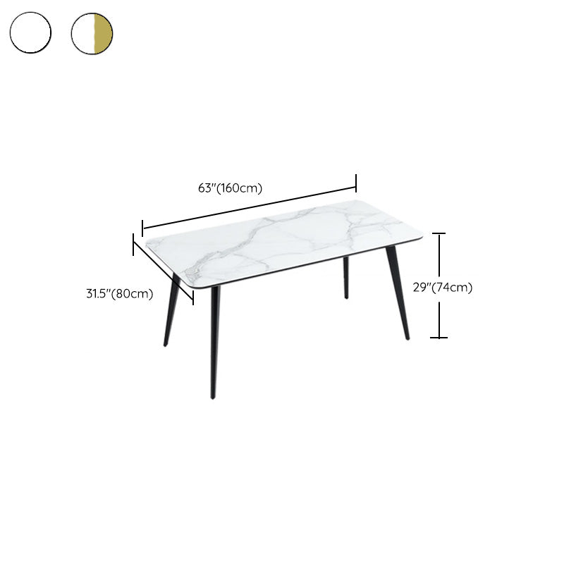 Polished Finish Dinette Table with Metal Legs Stone Top Indoor Dining Table
