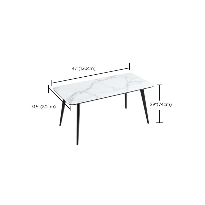 Polished Finish Dinette Table with Metal Legs Stone Top Indoor Dining Table