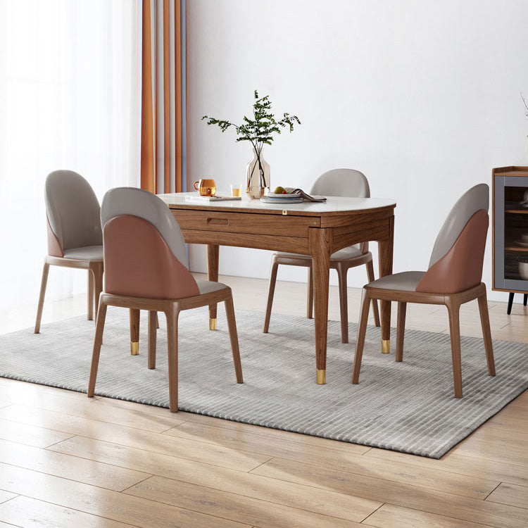 Modern Stone Scalable Dining Table Solid Wood Legs for Dining Room