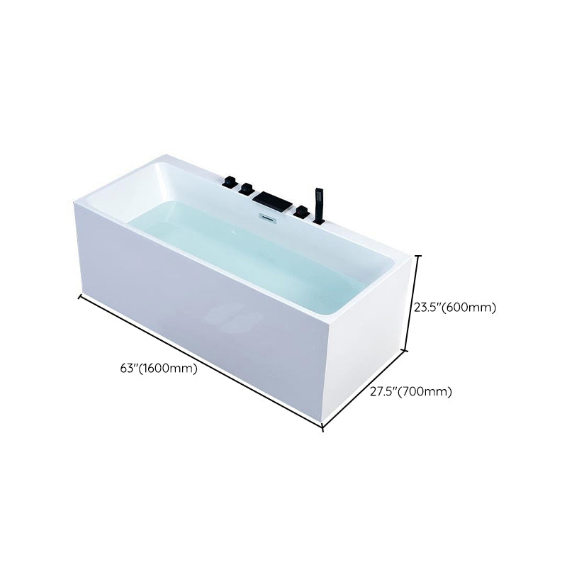 Modern Rectangular Bathtub Center White Freestanding Acrylic Bath