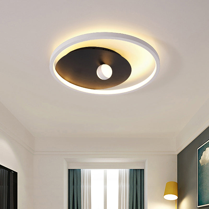 Black and White Circle Flush Mount Fixture Modernist Acrylic LED Ceiling Mounted Light with Ball Design for Bedroom