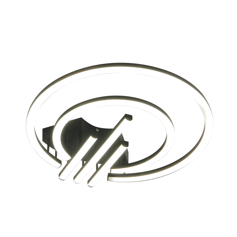 Black Creative Circular Ceiling Lighting Contemporary 15"/19.5" Wide Acrylic LED Flush Mount Fixture in Warm/White Light