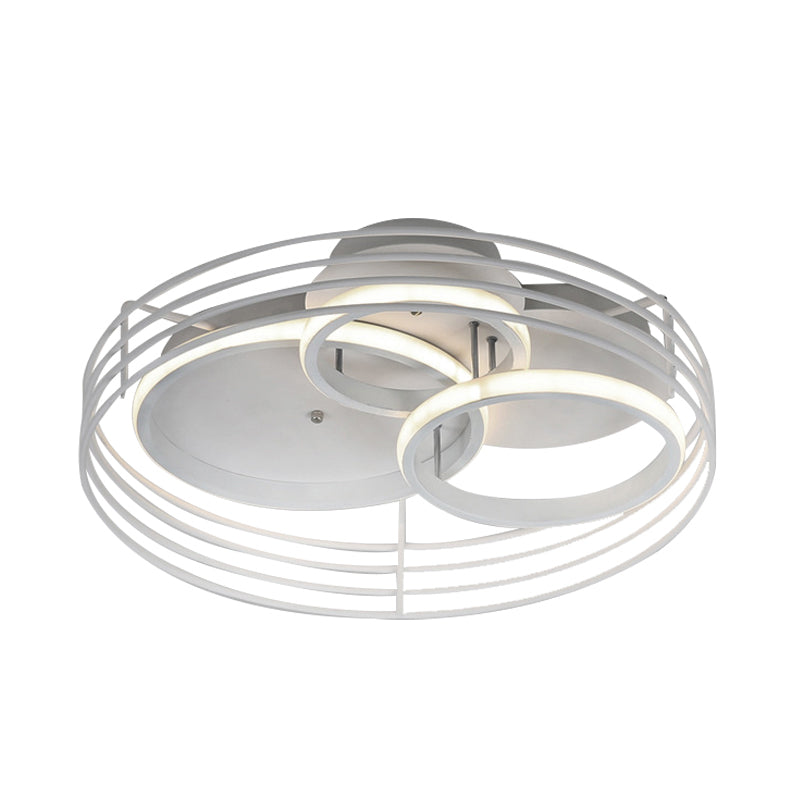 Acrylic 3 Overlapping Rings Flush Light Contemporary 16"/19.5" Wide Black/White LED Ceiling Flush Mount with Drum Cage in Warm/White Light