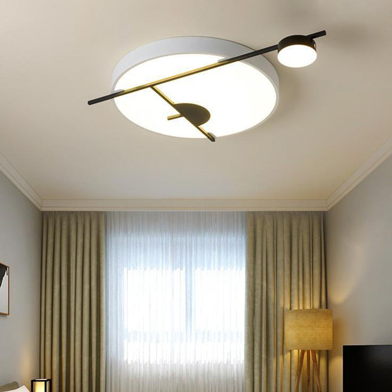 Modernist LED Flush Mount Ceiling Lamp Black and White/Gold Drum Flush Light Fixture with Acrylic Shade in Warm/White Light, 16"/19.5" Wide