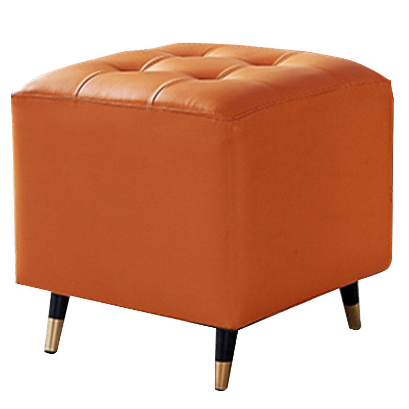 Glam Pouf Ottoman Genuine Leather Upholstered Tufted Square Ottoman with Metal Legs