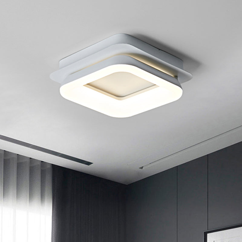 White Round/Square Flush Pendant Light Minimalist Metal LED Ceiling Mounted Fixture for Bedroom in Warm/Natural Light