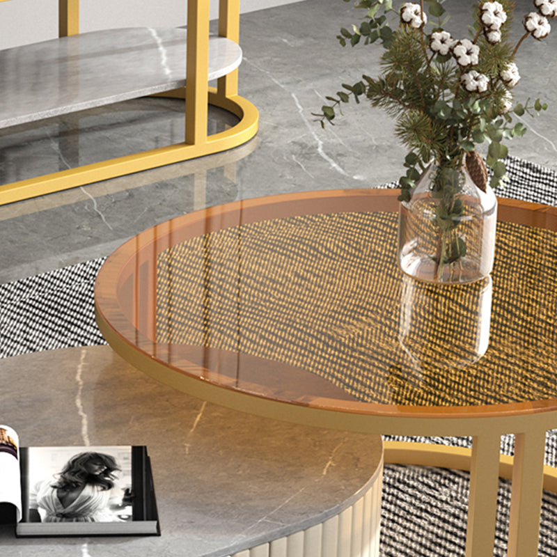 Oval Tropical Coffee Table Slate Storage 2 Nesting Coffee Table Set