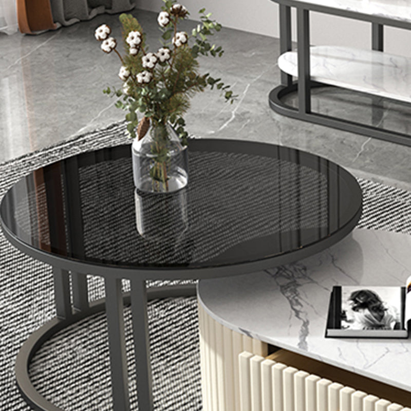 Oval Tropical Coffee Table Slate Storage 2 Nesting Coffee Table Set