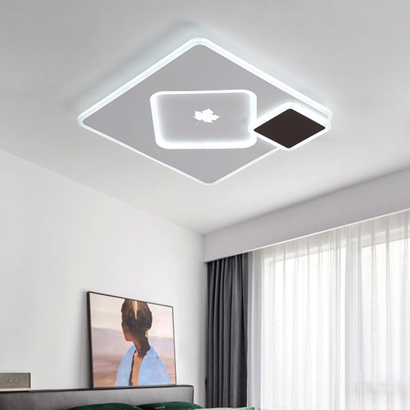 Round/Square Flush Mount Light Halterung Moderne Acryl 16 "/19.5" Breites Schwarz-Weiß-LED Flush Mount Lamp mit Maple-Leaf-Muster