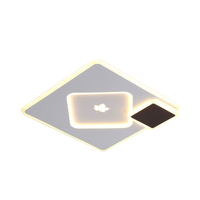 Round/Square Flush Mount Light Fixture Modern Acrylic 16"/19.5" Wide Black and White LED Flush Mount Lamp with Maple Leaf Pattern