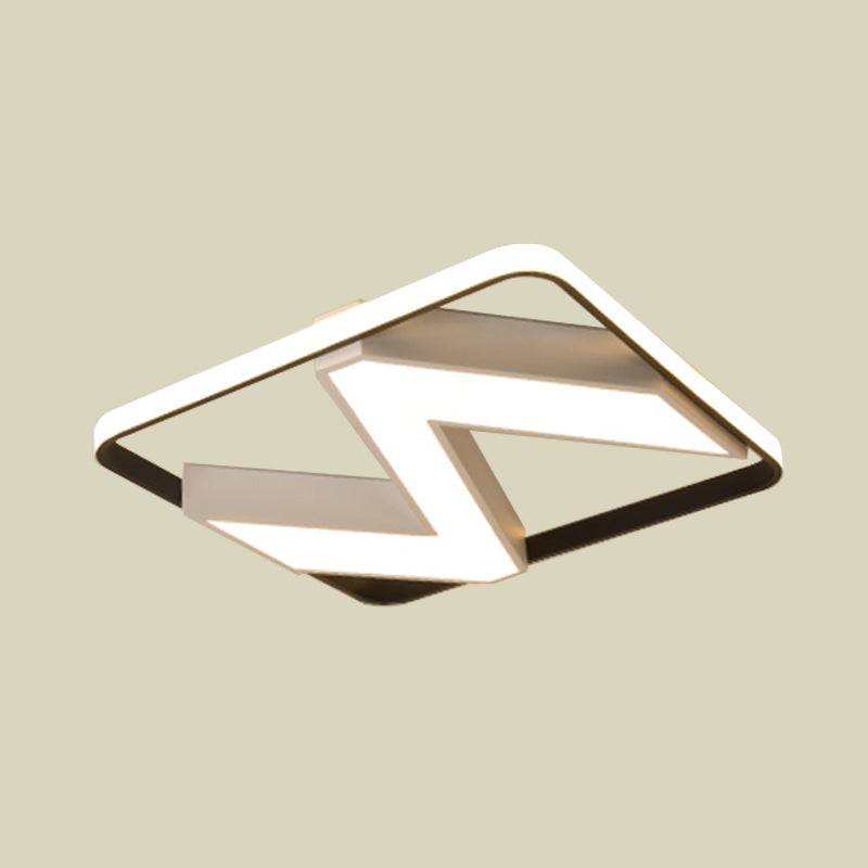 Metallic Wavy Flush Light Fixture Modernist Black and White LED Ceiling Flush Mount with Square Frame in White/Warm Light, 18"/21.5" Wide