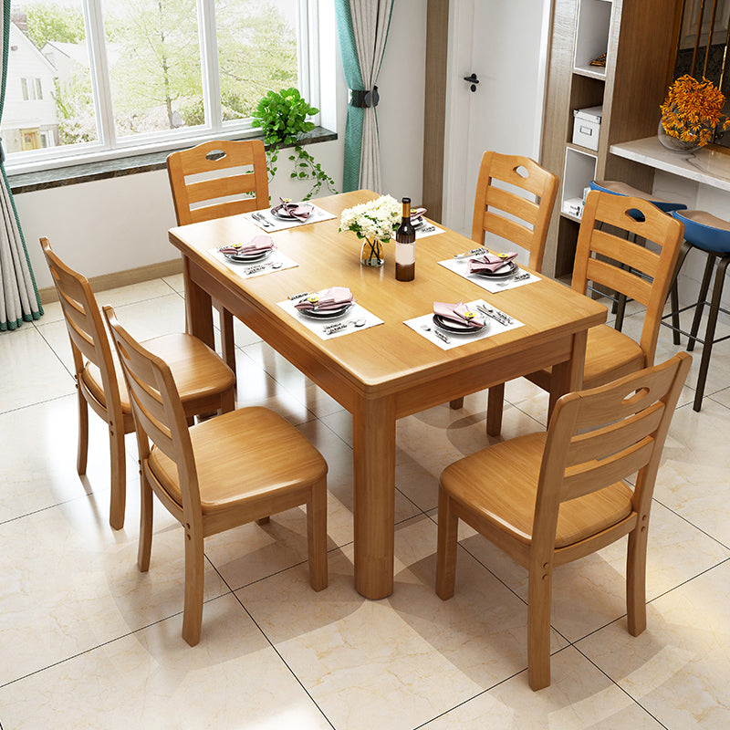 Modern Standard Height Furniture 7 Pcs Solid Wood Rectangle Dinette Table with Chair