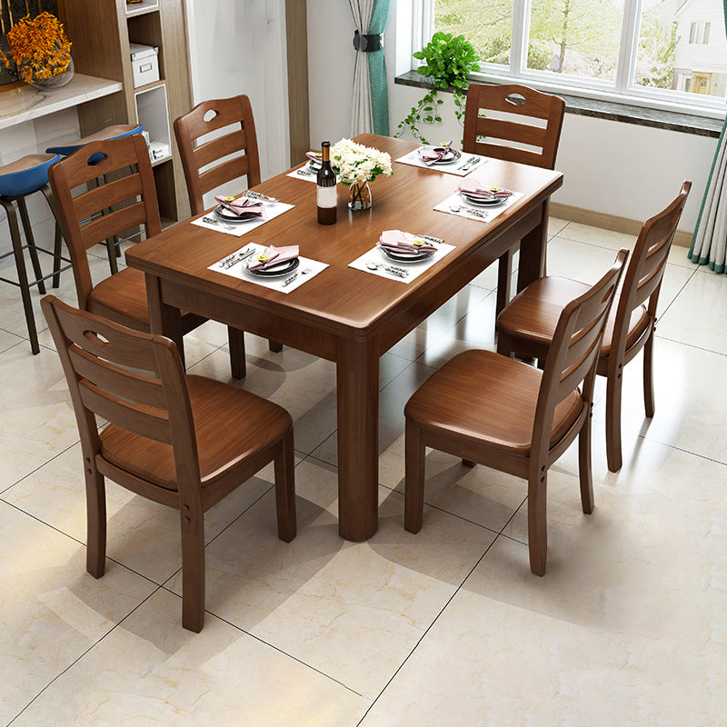 Modern Standard Height Furniture 7 Pcs Solid Wood Rectangle Dinette Table with Chair