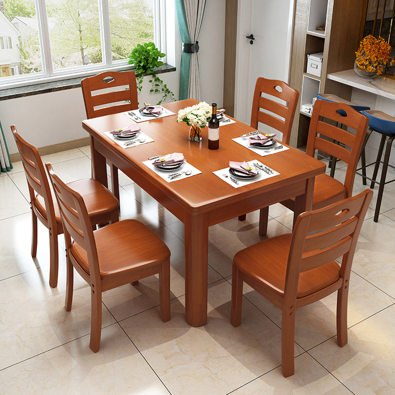 Modern Standard Height Furniture 7 Pcs Solid Wood Rectangle Dinette Table with Chair