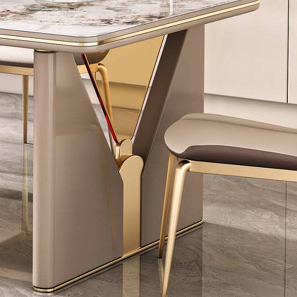 High Gloss White Dining Table Set 1/4/5/7 Pieces Stone Dinette Set for Kitchen