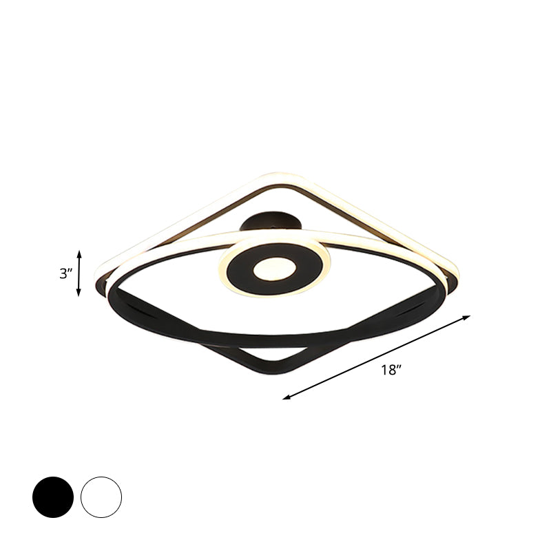 Moderne LED-Flush-Leuchte Weiß/Schwarz Geometrische Rahmen Deckenbündige Halterung mit Acryl Schatten in Warm/Weißes Licht