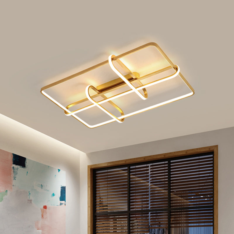 Acrylic Rectangular Frame Flush Mount Minimalist Gold LED Ceiling Lighting with Oblong Design for Living Room