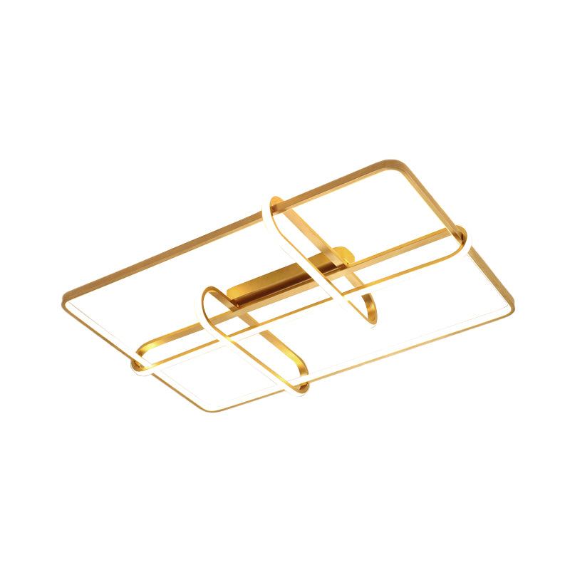 Acrylic Rectangular Frame Flush Mount Minimalist Gold LED Ceiling Lighting with Oblong Design for Living Room