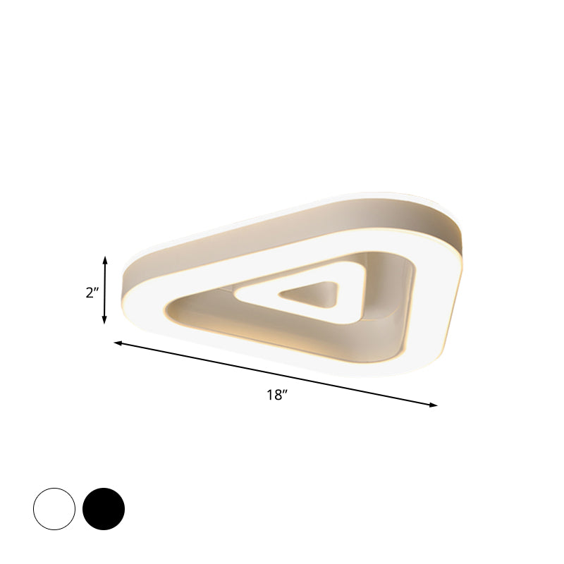Triangular Flush Mount Ceiling Fixture Contemporary Metal 18"/21.5" Wide Black/White LED Flush Light for Bedroom