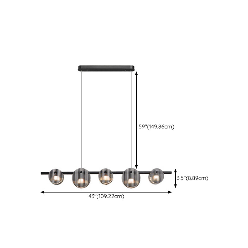 Contemporary Hanging Light Glass Island Light Fixture in Black for Dining Room