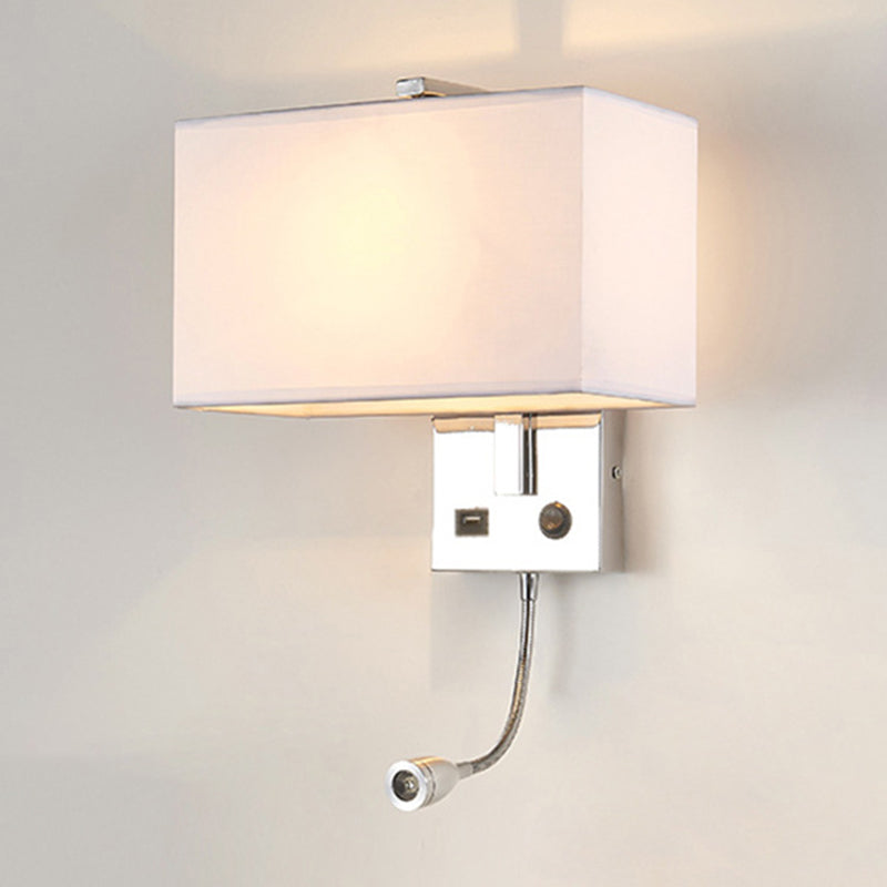 Adjustable Modern Metal Wall Sconce Rectangle Wall Light with Fabric Shade for Bedroom
