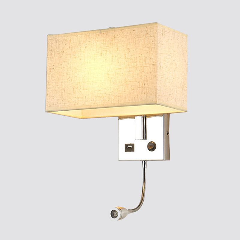 Adjustable Modern Metal Wall Sconce Rectangle Wall Light with Fabric Shade for Bedroom