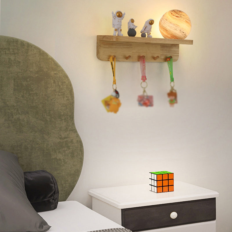 Modern Wood Wall Sconce Ball Shape Wall Light with Glass Shade without Decorations